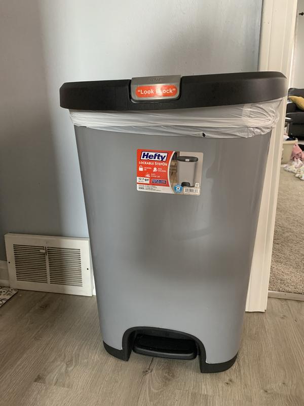 Hefty Select 12.7gal Lock Waste Step Trash Can Silver