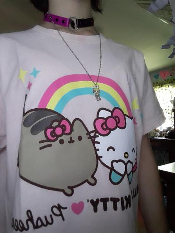 Hello Kitty X Pusheen Pink Rainbow Girls Crop T-Shirt