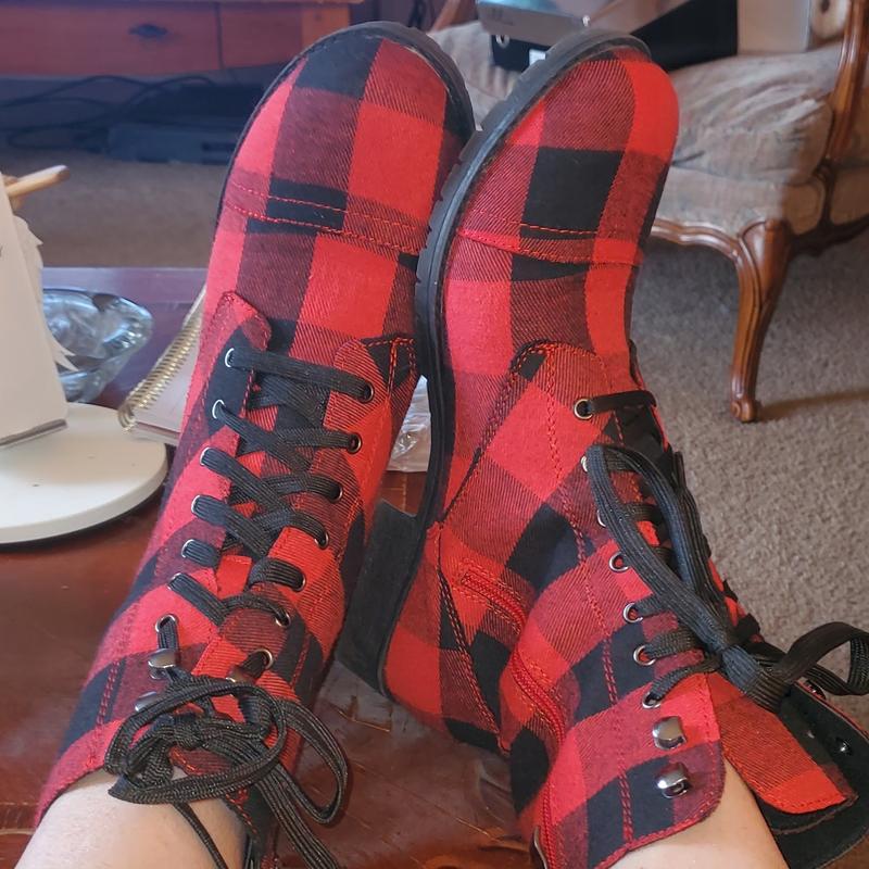 Red and store black plaid boots