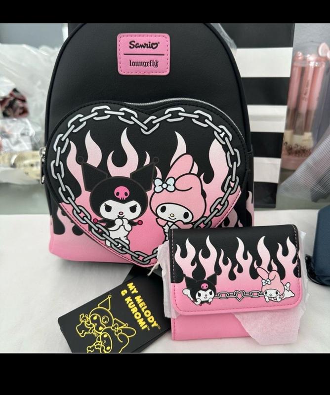 Loungefly My Melody & Kuromi Flame Heart Mini Backpack | Hot  display picture 1