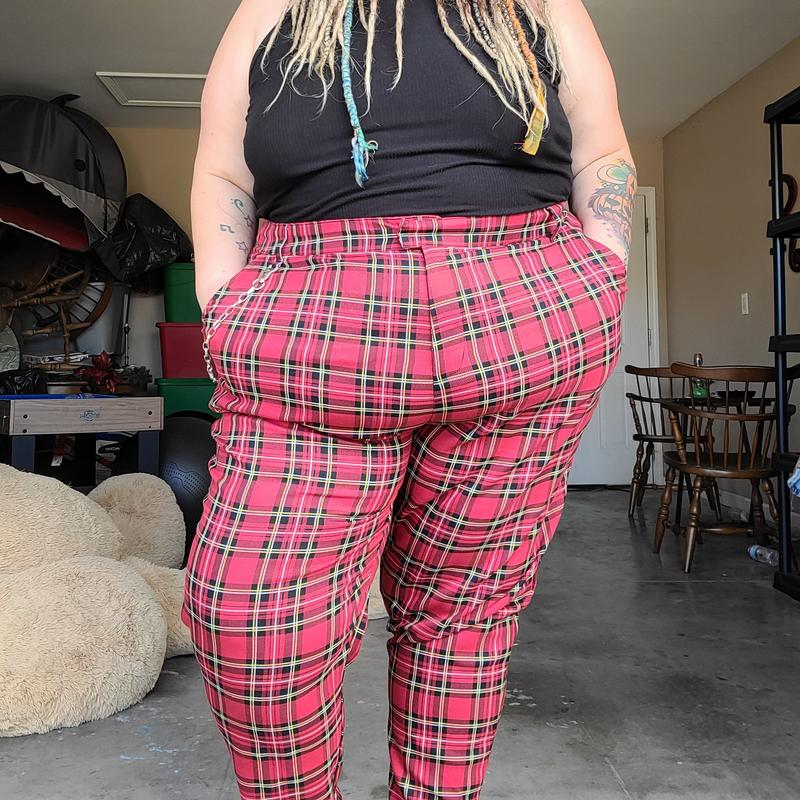 Red plaid pants hot sale plus size