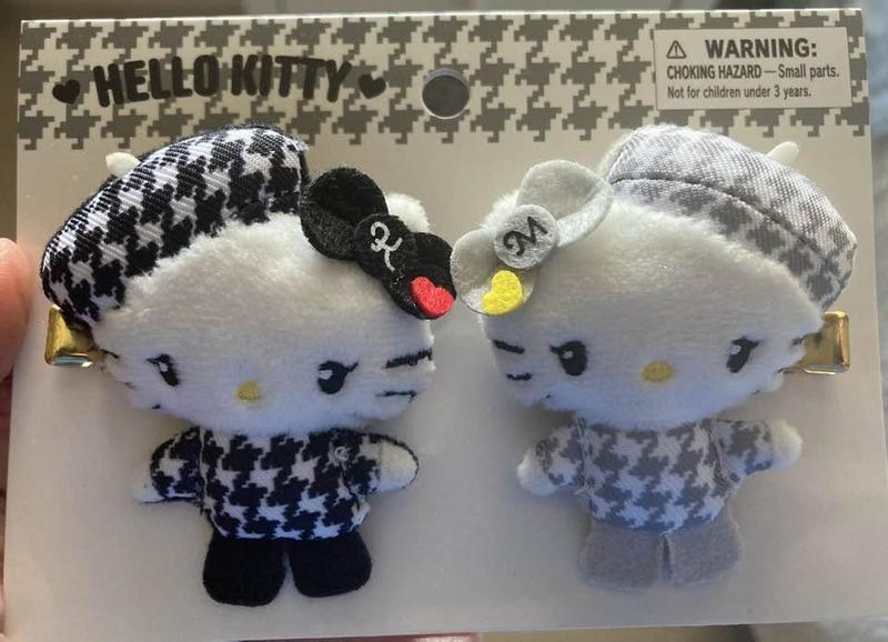 Sanrio Japan Originals Hello Kitty & Mimmy White Plush Hair Clip