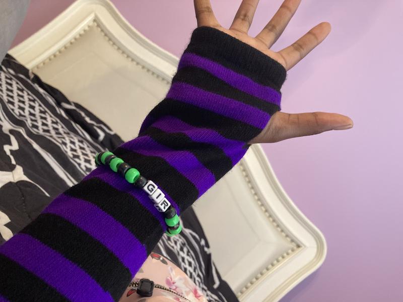 Purple & Black Stripe Arm Warmers | Hot Topic