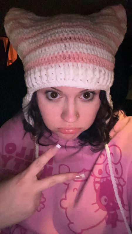 Pink & White Cat Ear Strawberry Tassel Beanie | Hot Topic