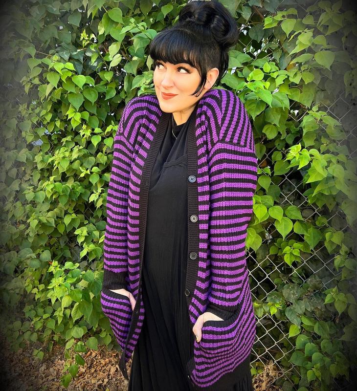 Purple Black Stripe Button Front Oversized Girls Cardigan Hot Topic