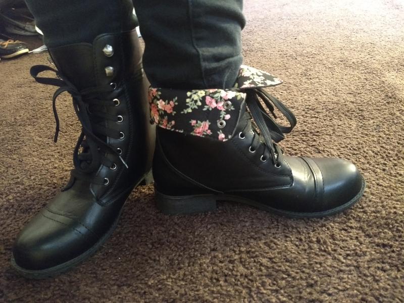 Black floral 2024 combat boots