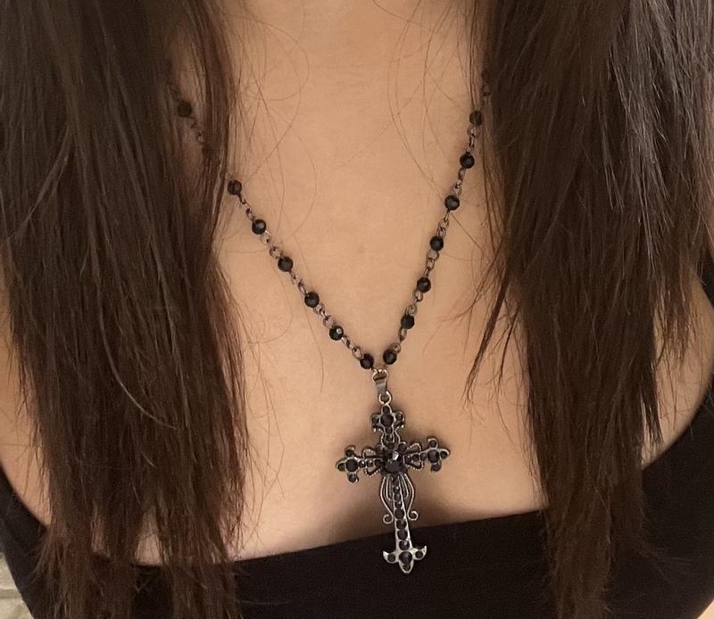 Social Collision Black Gothic Cross Rosary Necklace | Hot Topic