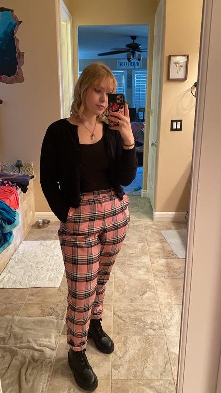 Pink Plaid Pants With Detachable Chain