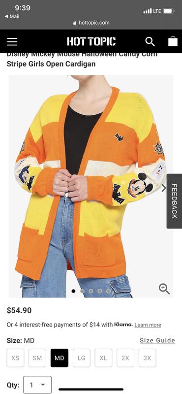 2024 NEW Mickey Mouse Candy Corn Disney Cardigan Hot Topic Halloween 2022 Size Medium