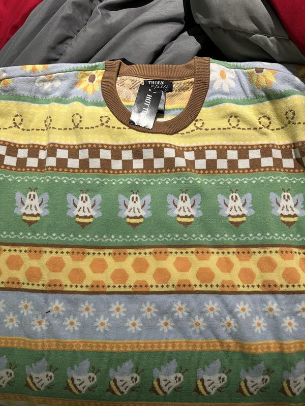 Thorn Fable Ghost Bee Sunflower Stripe Girls Sweater Hot Topic