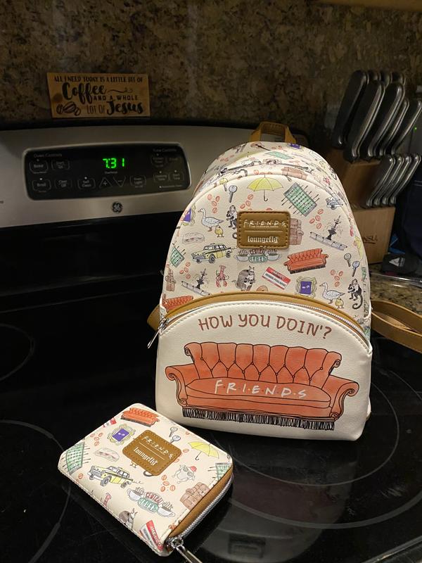 friends quotes mini backpack Bioworld TV Show Allover Toss Print Faux Saffiano Leather Bag who live in the same apartment complex and face life and love in New York Warner Bros. Friends Womens Black