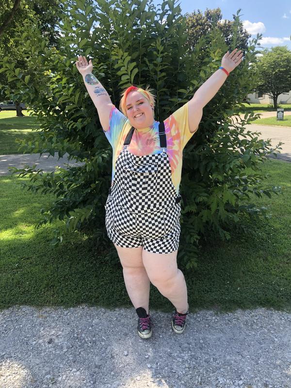 Black & White Checkered Utility Shortalls Plus Size | Hot Topic