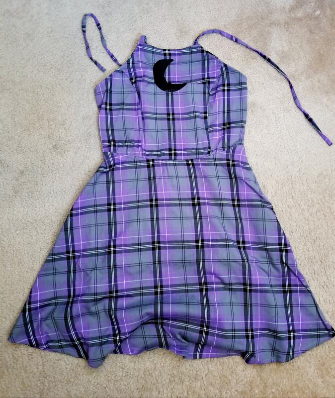 Purple Plaid Moon Cutout Halter Dress Hot Topic