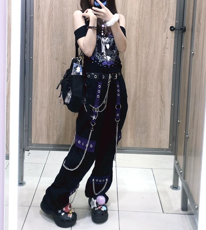 【GRAPE】シューズ Lサイズ ブラック 靴 itimi y2k 00s Black & Purple Grommet Strap Carpenter Pants | Hot Topic
