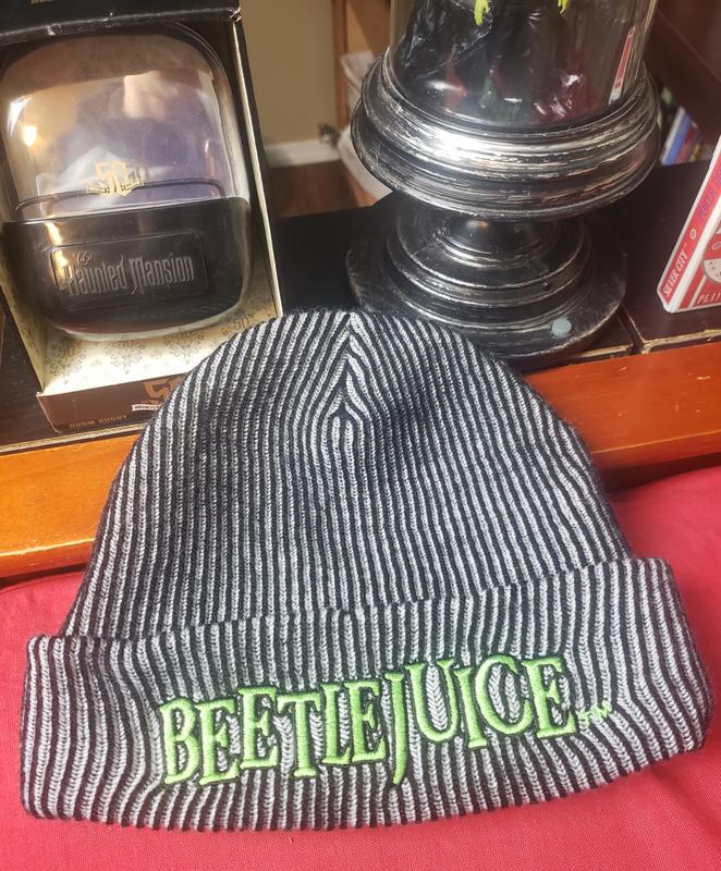 Beetlejuice Black & Grey Stripe Beanie | Hot Topic display picture 3