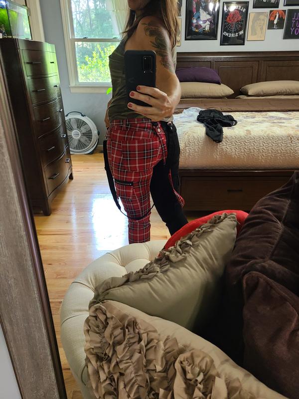 Hot Topic Black & Red Plaid Split Leg Pants With Detachable Chain