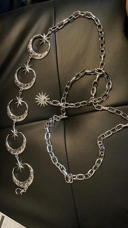 Half Moon Galactic Belt Chain Drop Aesthetic Adjustable *NEW* Amazon.com: ELABEST Rhinestone Moon Star Chain Belts Sparkly  main image 2