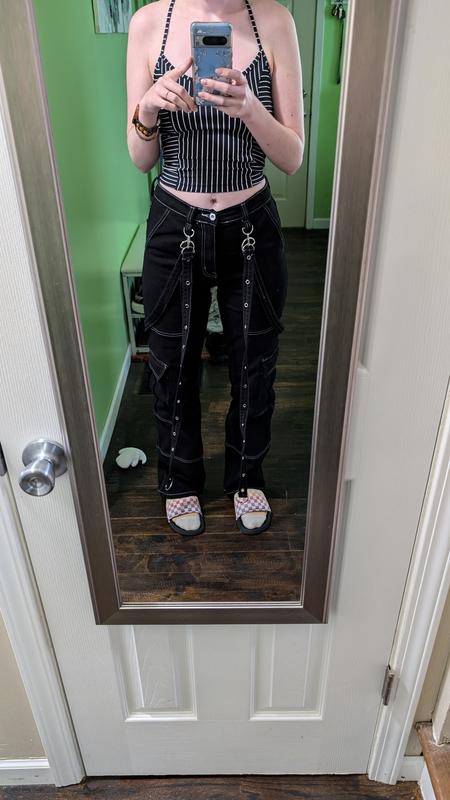 Black & White Contrast Stitch Suspender Carpenter Pants