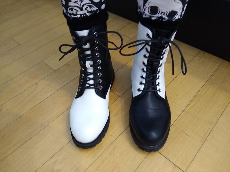 Black and white combat cheap boots