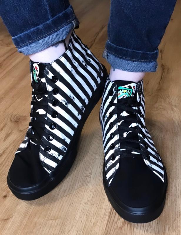 Beetlejuice Black & White Stripe Hi-Top Sneakers | Hot Topic