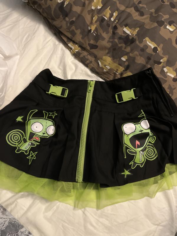 レディースウェア 8YARDS Zip Front Skirt Invader Zim GIR Zipper Buckle Pleated Skirt | Hot Topic