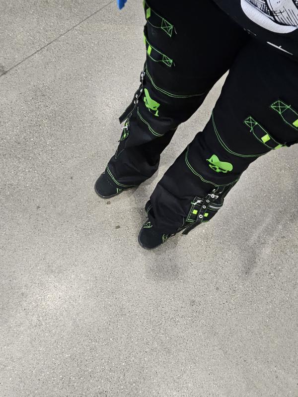 Black & Green Skull Stud Strap Flare Pants | Hot Topic