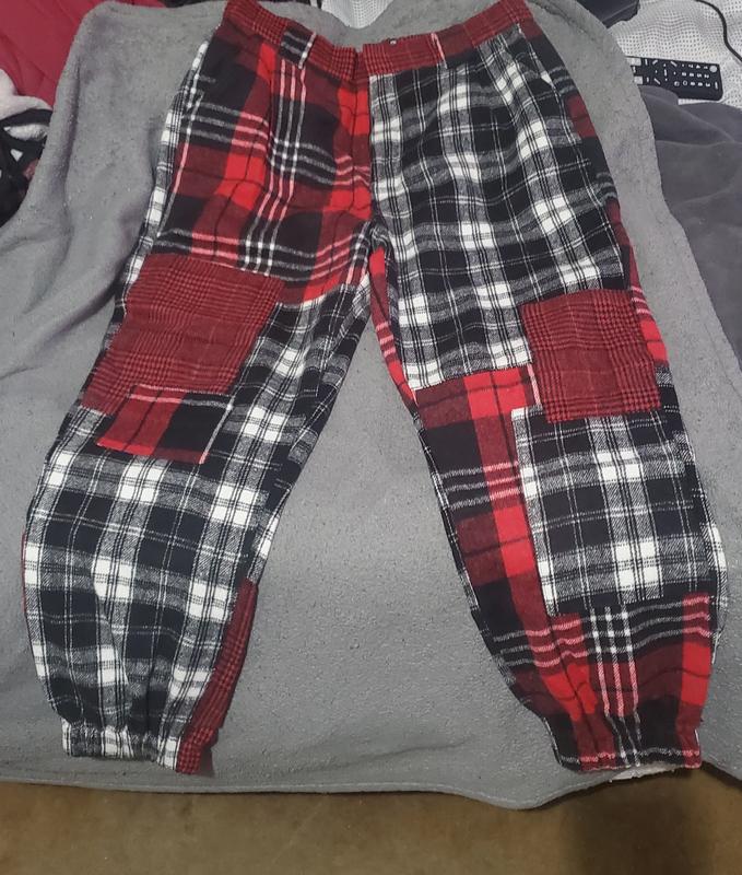 Red Plaid Patchwork Jogger Pants