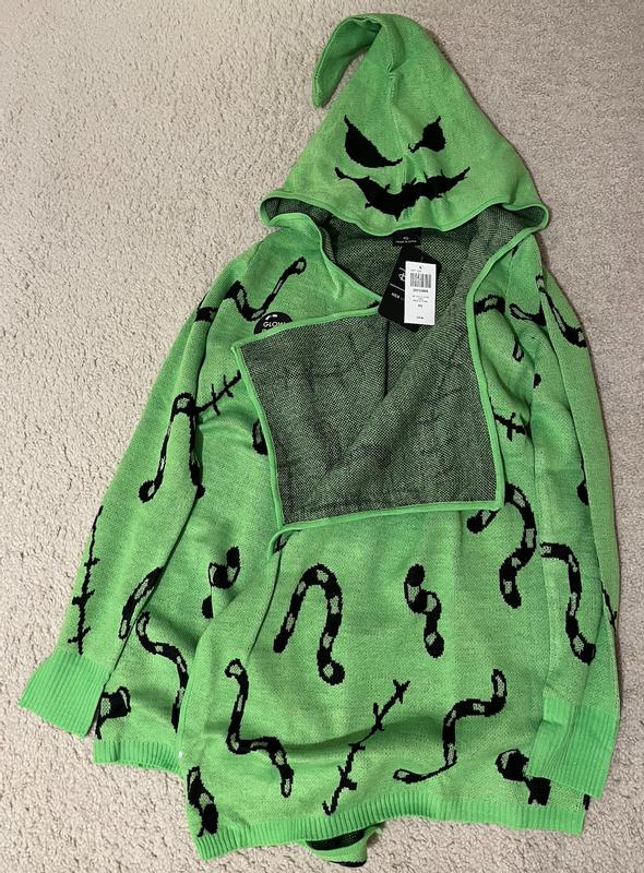 Nightmare Before Christmas Sweater Women Small online Oogie Boogie Drape Cardigan Green