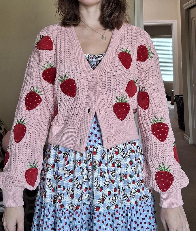 Sweet Society Red Velvet Strawberries Knit Girls Cardigan | Hot Topic