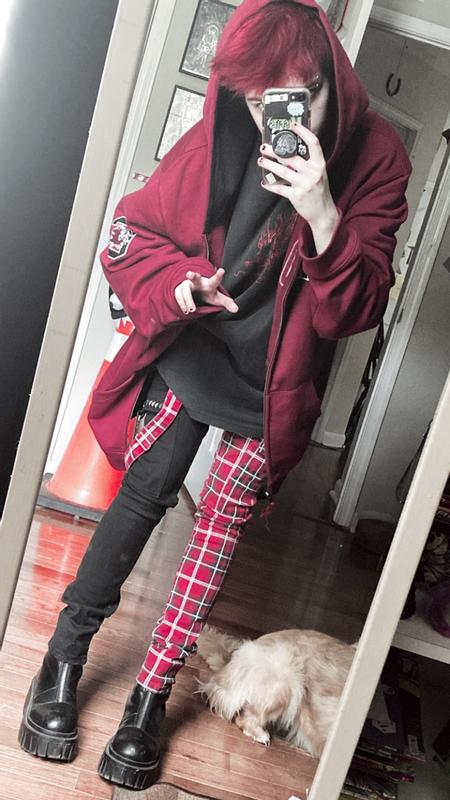 Hot Topic Pants Women S Black Red Plaid Split Pants Goth Elastic