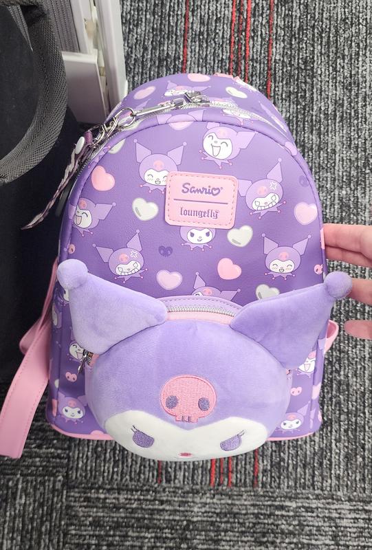 Loungefly Kuromi Hearts Plush Face Mini Backpack | Hot Topic display picture 1