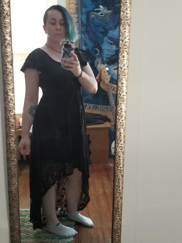 Black Lace-Up Front Skull Lace Hi-Low Dress | Hot Topic