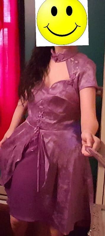 open lace back dress Alice in Wonderland Purple Victorian Corset Gown