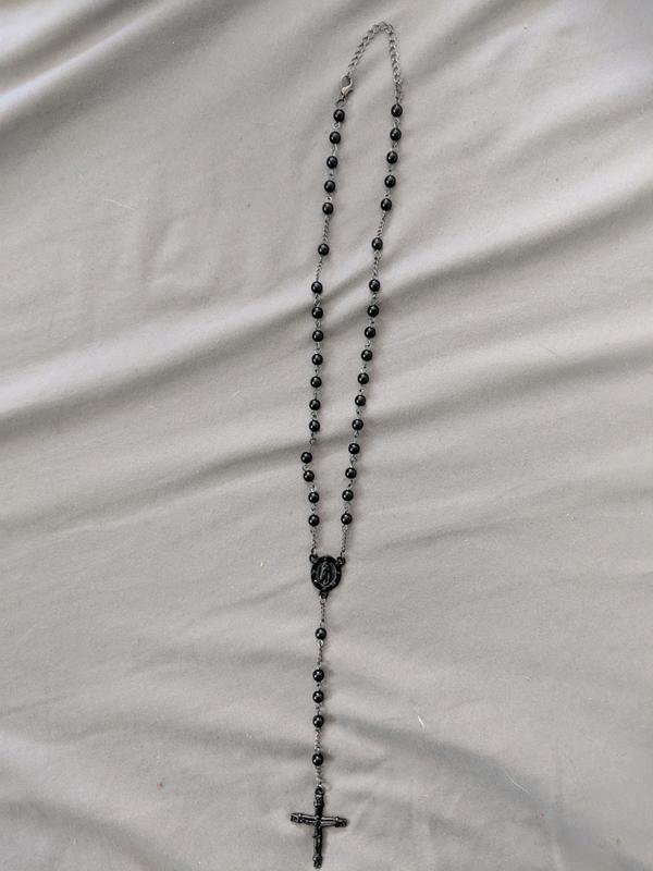 Hot Topic Red & Black Bead Cross Rosary Necklace