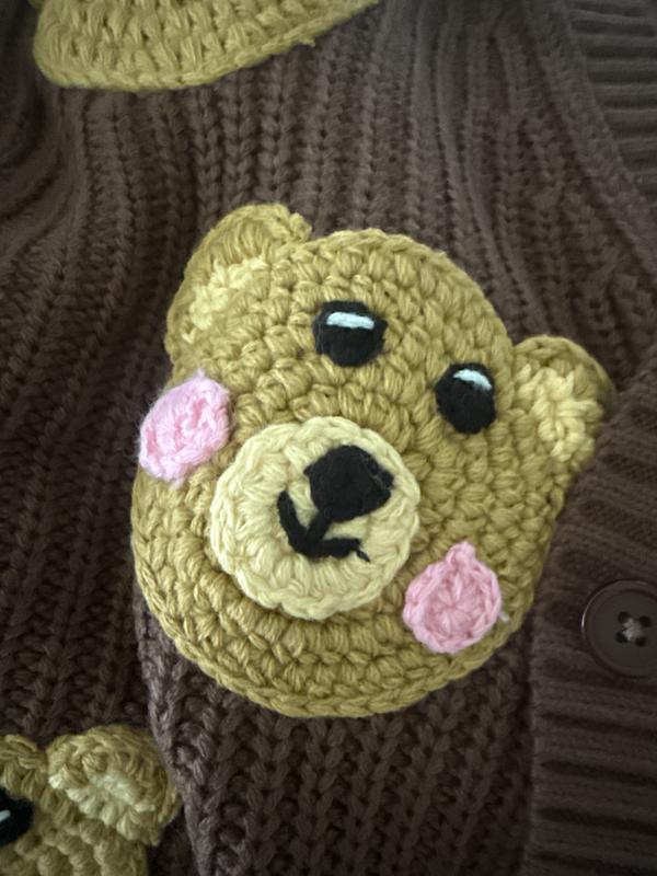 Thorn & Fable Brown Teddy Bear Knit Girls Cardigan | Hot Topic