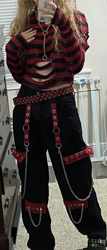Social Collision Black & Red Grommet Strap Carpenter Pants