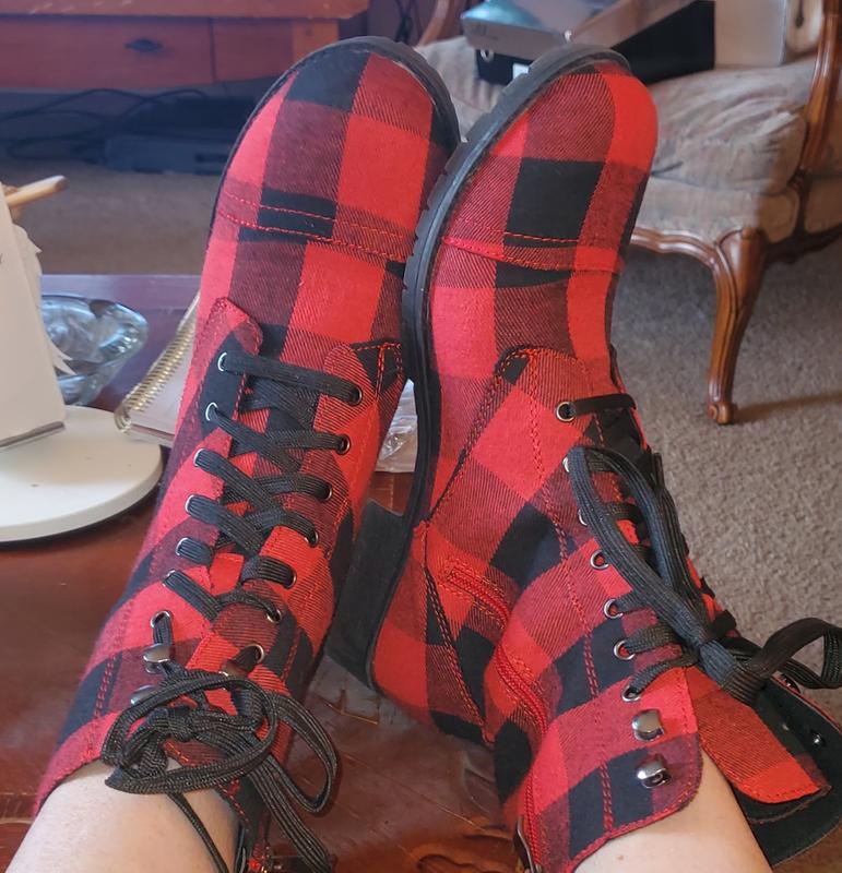 Red and black checkered 2024 boots