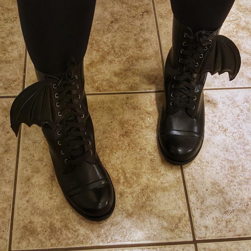 Black bat wing combat boots sale