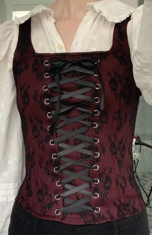Red & Black Corset Lace-Up Girls Crop Top