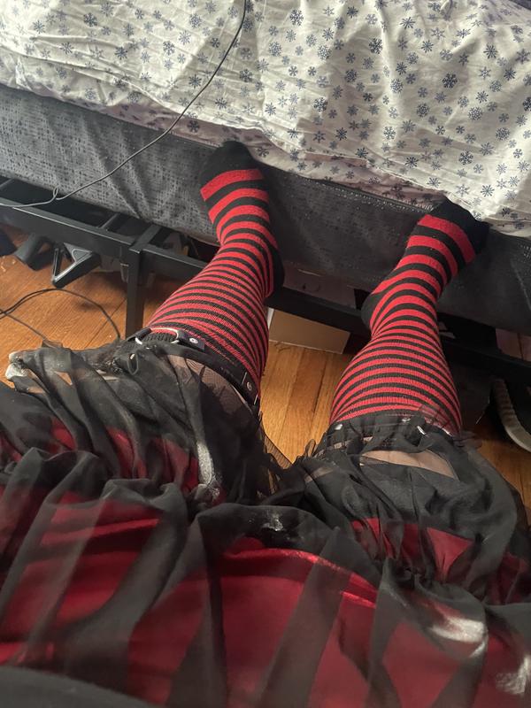 Red and black hot sale thigh high socks