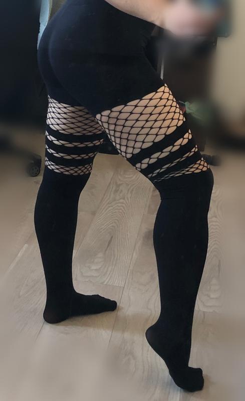  Faux Thigh High Stripes & Fishnet Tights Plus Size MULTI:  Clothing, Shoes & Jewelry