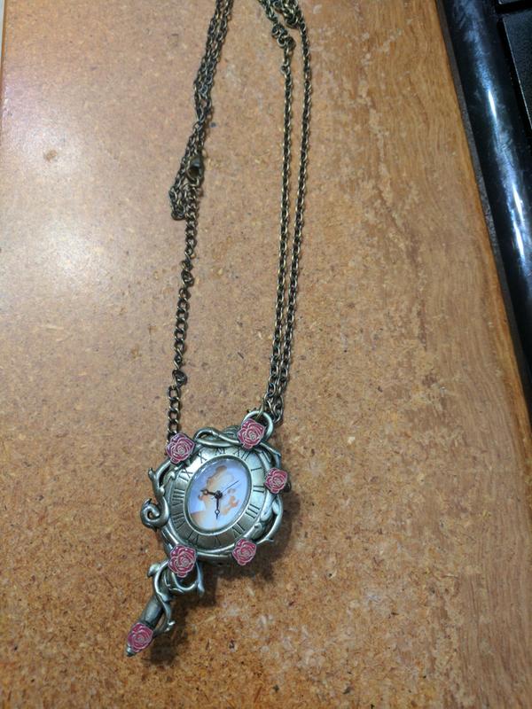 Disney Beauty And The Beast Belle Mirror Pocket Watch Necklace