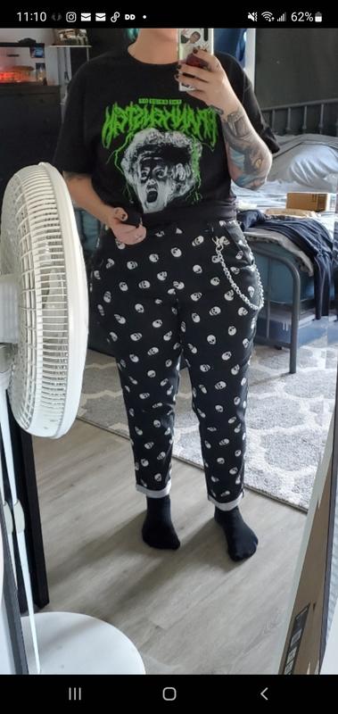 HT Denim Skull Print Pants With Detachable Chain Hot Topic