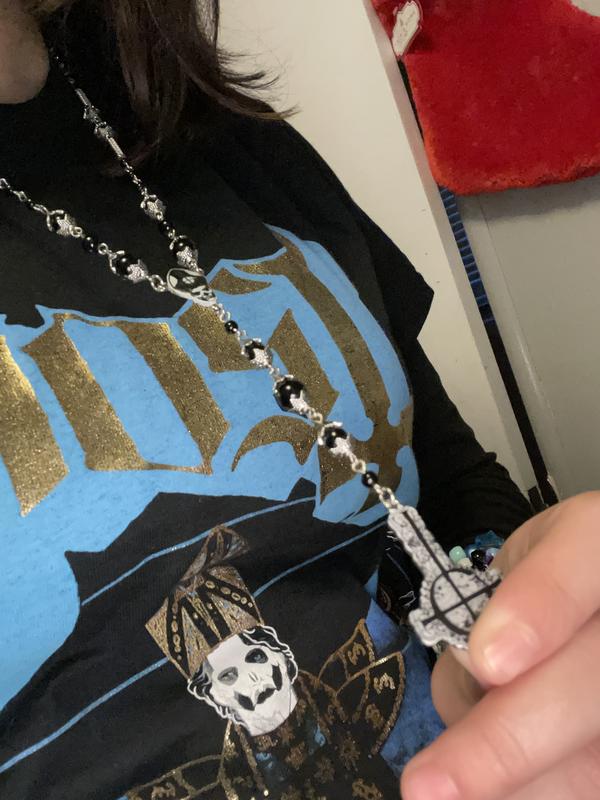 Misteriosa croce Ghost Destiny's Gate Portachiavi Collana Punk Cross Ghoul Catena Ghost Band Reverse Satan Necklace, Acciaio inossidabile