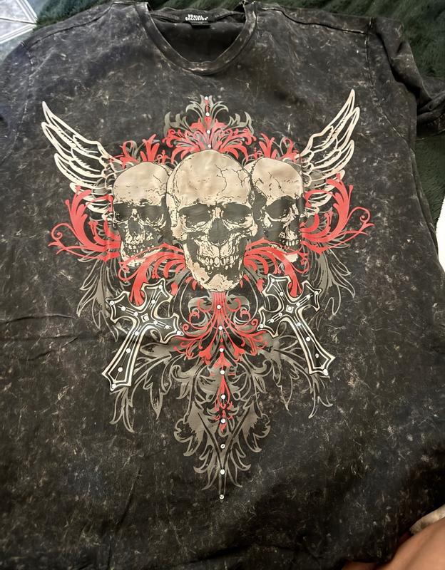 Social Collision Skull & Crosses Rhinestone Washed T-Shirt | Hot Topic