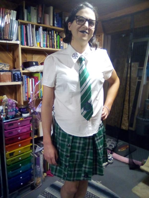 Harry Potter Slytherin Costume Dress Cosplay Plaid Skirt For Women Juniors  (2X) Green