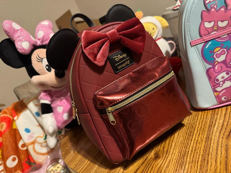 disney mini backpack loungefly burgandy EXCLUSIVE DROP: Parks Disney California Adventure Foo  LF Lounge VIP this is a must for any Loungefly or pin fan. Disney Loungefly Minnie Mouse Maroon