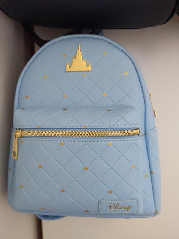 Disney Mini Backpack Light‎ Blue Quilted Castle Crown Faux Leather Gold Hardware Loungefly Disney Castle Blue Mini Backpack | eBay main image 4