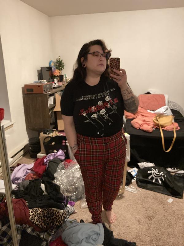 Red Plaid Pants With Detachable Chain Plus Size