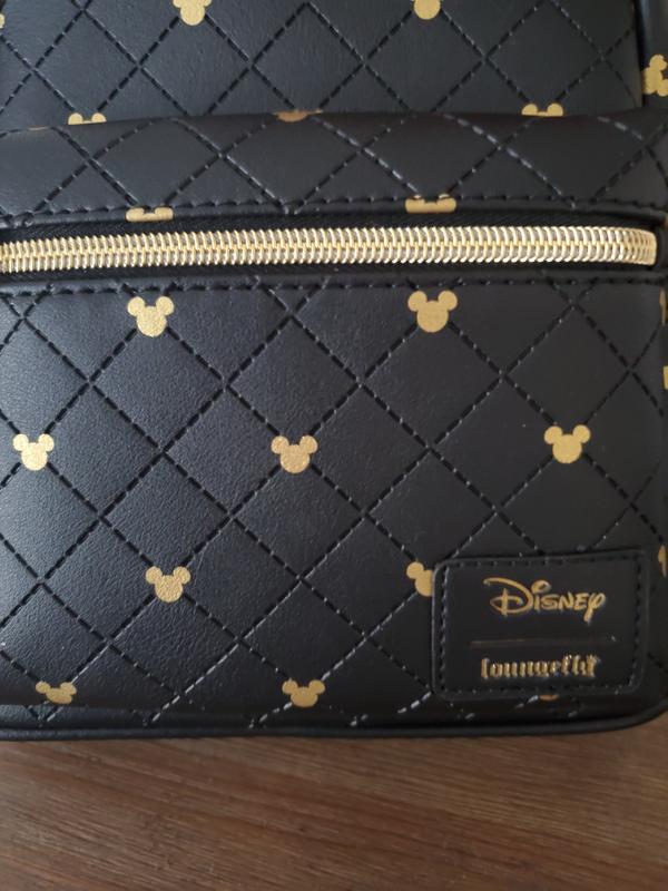 Disney Loungefly Mickey Mouse Black Quilted Gold Icon Mini Backpack Faux  Leather